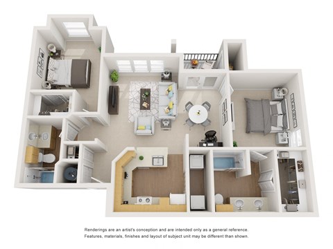 Floor plan for 2 beds, 2 baths, 1019 sqft